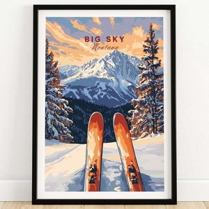 Big Sky Wall Art Print Montana Poster Big Sky Ski Resort Poster Winter Sports Artwork Adventure Home Decor Skiing Wall Art Gift for Skier