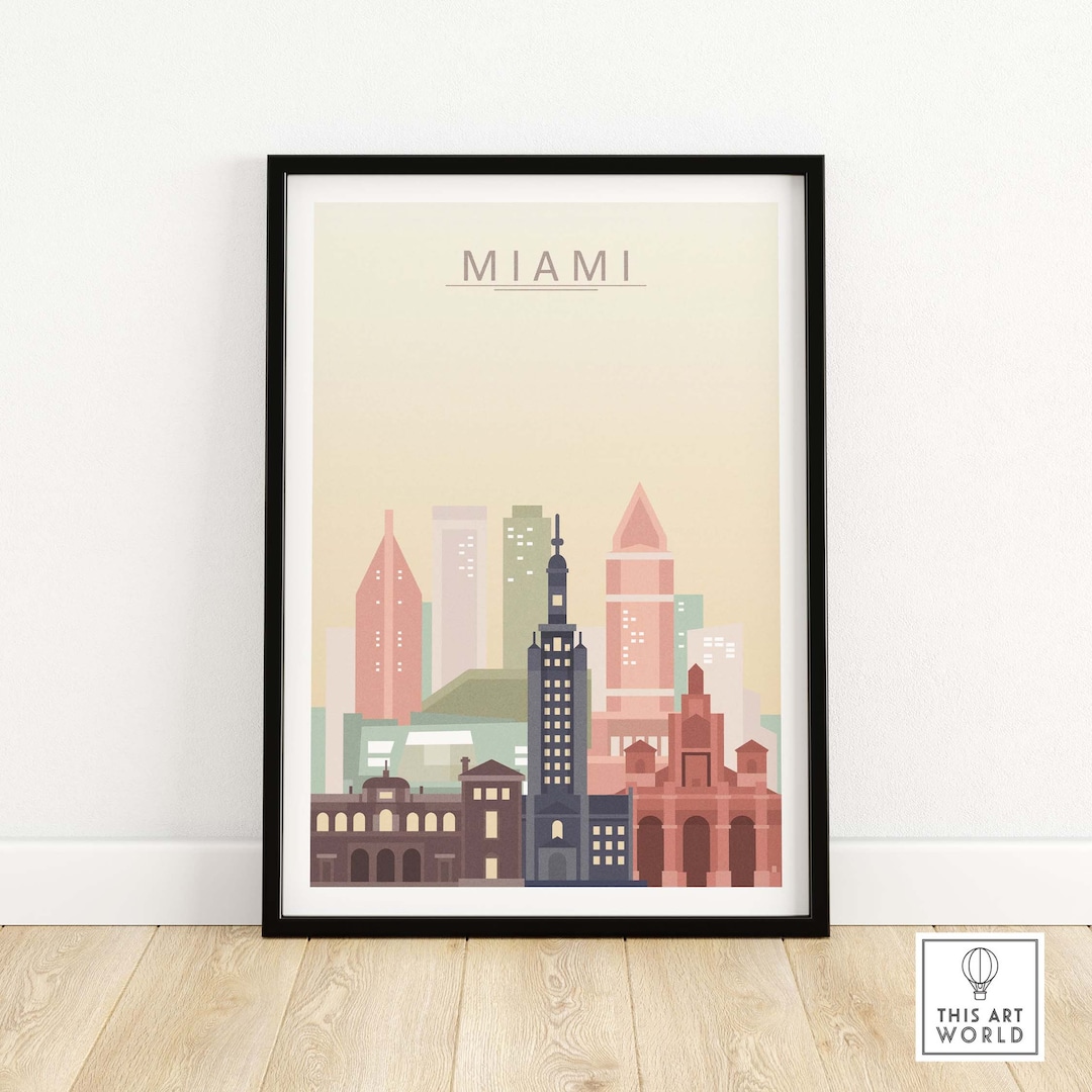 Miami Skyline Wall Art Print Miami Cityscape Home Decor Miami Gift
