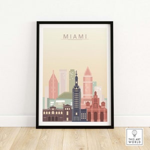 Miami Skyline Wall Art Print | Miami Cityscape Home Decor | Miami Gift | Frame & Unframed Art Print
