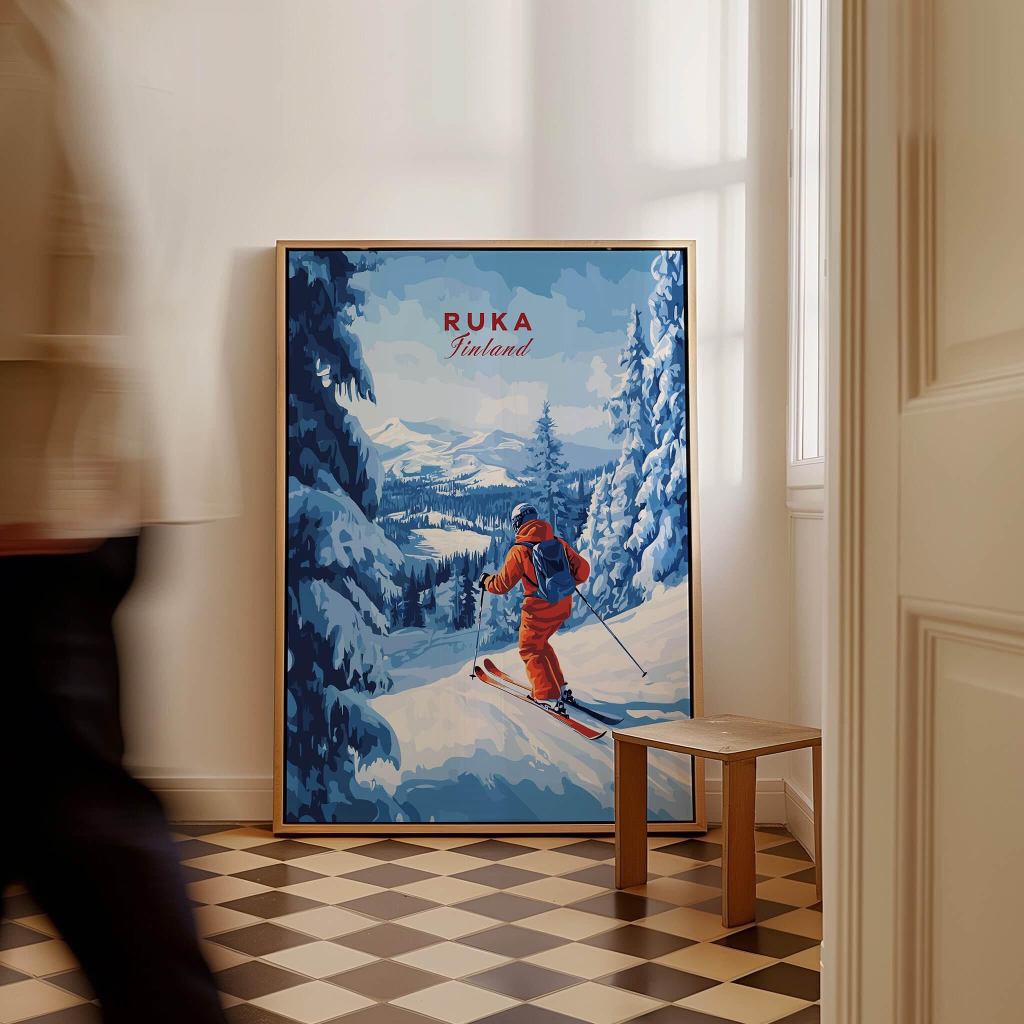 Ruka Ski Resort Art Print Skiing Wall Art Finland Winter Sports Artwork ...