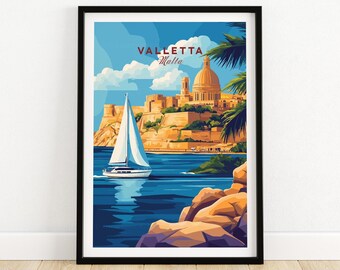 Valletta Travel Print Wall Art Malta Print Travel Poster Home Decor Artwork Poster Gift Digital Illustration Artwork Home Art Lover Print