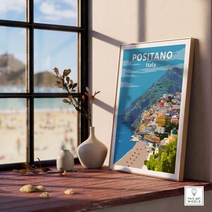 Positano Wall Art Vintage Travel Poster Italy | Italian Coastal Print | Framed & Unframed Gift Idea | Mediterranean Home Decor image 6