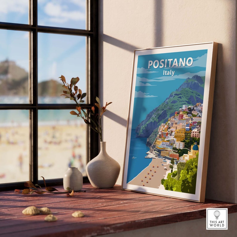 Positano Wall Art Vintage Travel Poster Italy | Italian Coastal Print | Framed & Unframed Gift Idea | Mediterranean Home Decor image 6