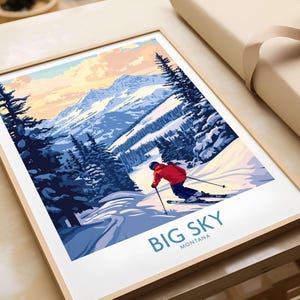 Big Sky Montana Print Ski Resort Poster Big Sky Ski Art Print Montana Ski Lodge Wall Art Home Decor Skiing Gift Ski Decor Winter Sport Print