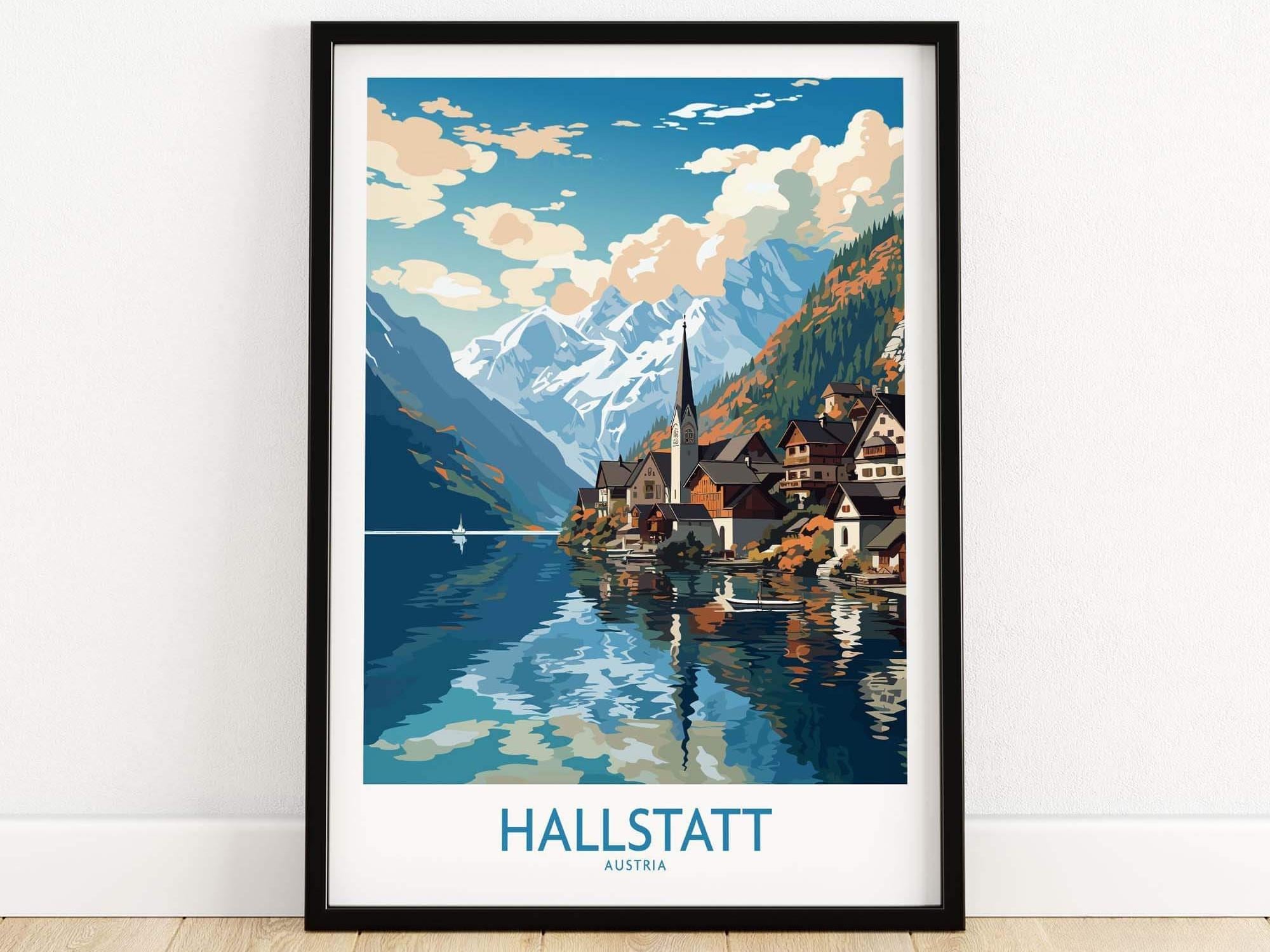 クリストファー・ウール blue over アートポスター A2版 Hallstatt Poster Austria Wall Art Travel Print | Home Décor Poster