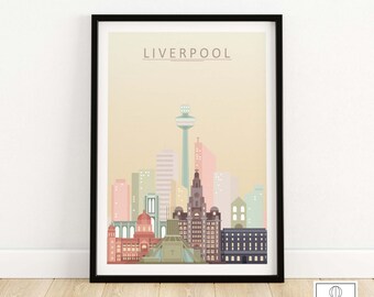 Liverpool City Skyline Wall Art Print | Travel Poster | Birthday Present | Wedding Anniversary Gift | Art Print | Housewarming Gift Wall Art