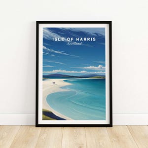 Isle of Harris Scotland Art Print - Luskentyre Beach Wall Decor, Coastal Landscape Illustration, Scottish Island Home Gift