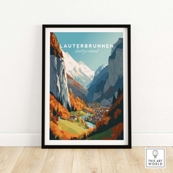 Lauterbrunnen-posterafdruk | Zwitserland reisposter | Verjaardagscadeau | Cadeau voor huwelijksverjaardag | Kunstafdruk