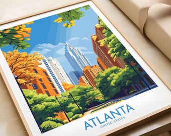 Atlanta Cityscape Wall Print - Modern Home Decor Atlanta Skyline Poster Print Atalanta Gift