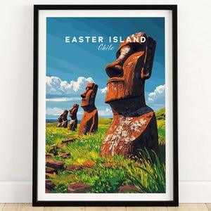 Easter Island Wall Art Poster Easter Island Art Print Travel Print | Home Décor Poster Gift | Digital Illustration Artwork