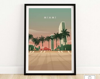 Impressão de Miami | Pôster de Viagem de Miami | Arte de Parede de Miami | Arte emoldurada e sem moldura de Miami Beach, Flórida | Ideia de Presente de Miami
