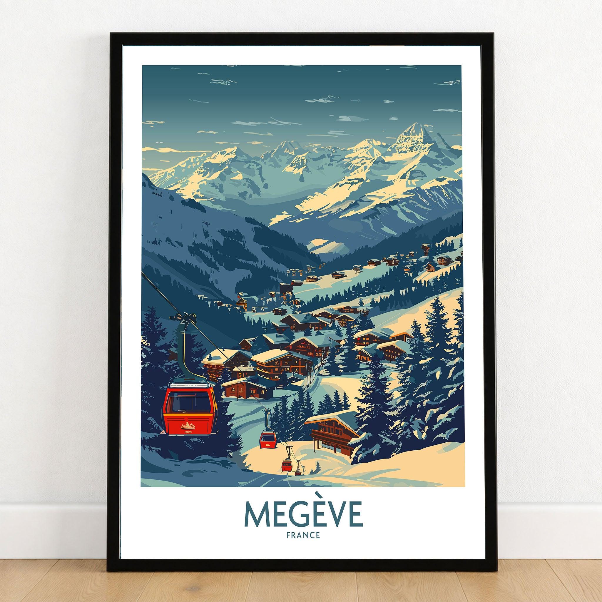 Megève Ski Print France Mountain Art Ski Lodge Wall Decor Winter