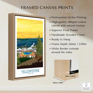 Yellowstone National Park framed canvas print with float wooden frame and detailed specs