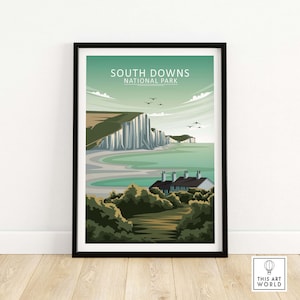 South Downs Poster | National Park Print | UK Travel Poster | English Countryside Framed & Unframed Wall Art | Home Decor Artwork