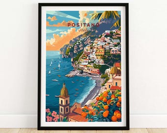 Positano Travel Poster Amalfi Coast Positano Wall Art Italy Travel Poster Home Decor Artwork Poster Gift Positano Art Lover Italy Print