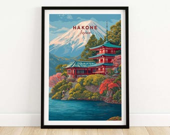 箱根日本旅行ポスター：富士山と芦ノ湖ヴィンテージアートプリント