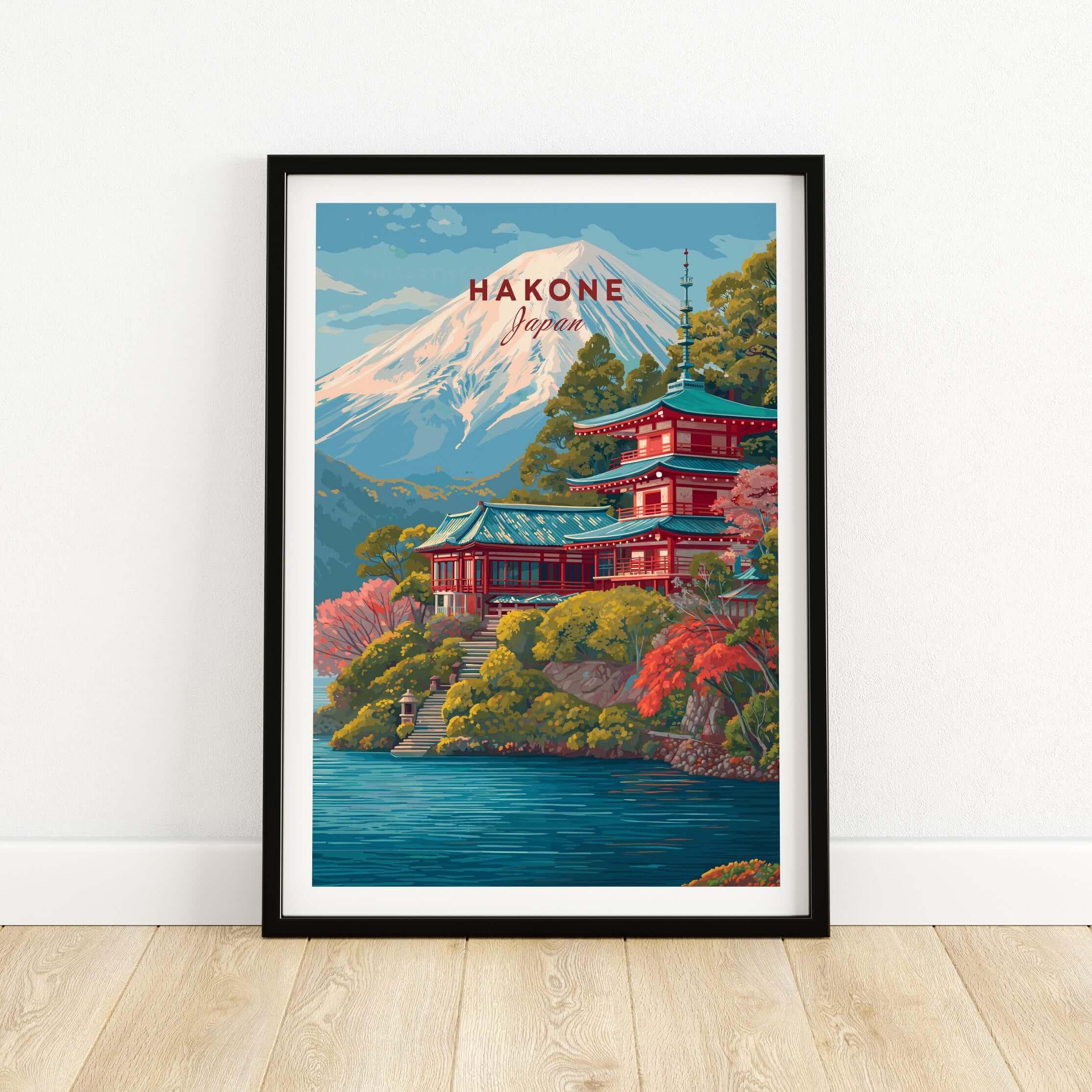 Hakone Japan Print, Historic Shrine Art, Lake Ashi Poster, Mount