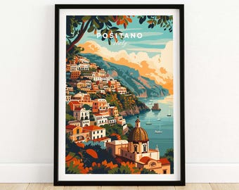 Plakat podróżniczy Positano Włochy Wybrzeże Amalfi Sztuka ścienna Positano Włochy Plakat podróżniczy Wystrój domu Plakat artystyczny Prezent Miłośnik Positano Włochy Wydruk