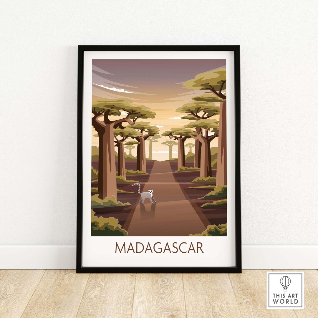 Madagascar Poster | Wall Art Print | Travel Poster | Baobabs Lemurs ...