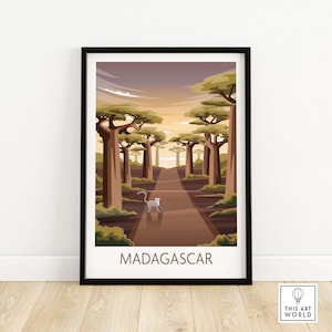 Madagascar Poster | Wall Art Print | Travel Poster | Baobabs Lemurs | Framed & Unframed Gift