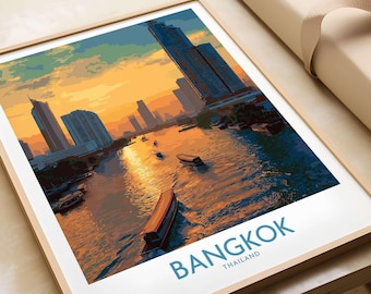 Bangkok Thailand Wall Art Cityscape Decor Modern Bangkok Skyline Print Urban Waterfront Canvas, Travel Gift, Bangkok Poster Thailand Artwork