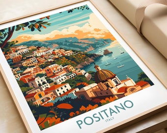 Positano, wydruk z podróży, Włochy, Wybrzeże Amalfi, Positano, sztuka ścienna, Włochy, plakat z podróży, wystrój domu, plakat z grafiką, prezent, Positano, miłośnik sztuki, Włochy, wydruk