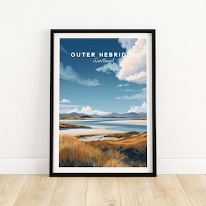 Scottish Islands Travel Print, Outer Hebrides Decor, Coastal Wall Poster, Wanderlust Artwork, Beach House Gift, Vintage Style Seascape