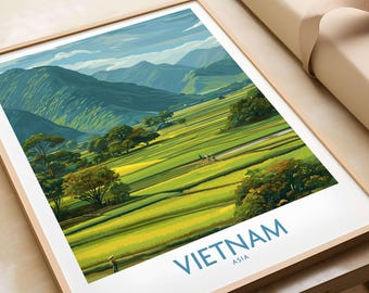 Vietnam Wall Art - Scenic Landscape Print of Vietnamese Countryside with Rice Paddies, Nature Wall Decor, Travel Gift, Rural Asian Artwork