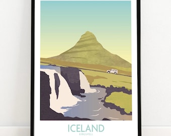 Iceland Print | Iceland Travel Poster | Iceland Wall Art | Iceland Poster | Scandi Home Décor | Nordic Art Print | Kirkjufell Mountain Print