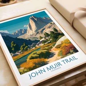 John Muir Trail Poster - California Alpine Valley Art Print Yosemite National Park Wall Decor Hiking Gift Outdoor Adventure Illustration