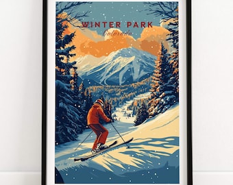 Wintersport muurdecoratie, cadeau voor skiërs, berghut, skihuis, winterpark, skihut, huisdecoratie, skikamer, kunst, familiecadeau