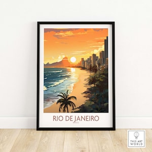 Póster de viaje de Río de Janeiro / Póster decorativo para el hogar / Ilustración digital para colgar en la pared / Impresión enmarcada y sin marco
