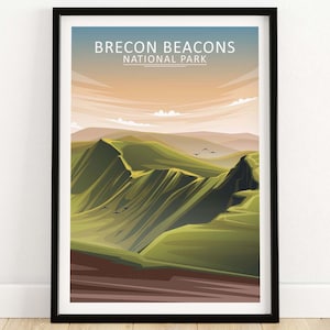 Brecon Beacons Poster | National Park Print | UK Travel Poster | Wales Countryside Framed & Unframed Wall Art | Home Decor Artwork Gift