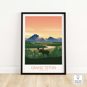 Grand Teton Nationalpark Kunstdruck | Nationalpark Poster | Geschenkidee | Gerahmte Wandkunst | Minimalistisches Wohndekor Kunstwerk