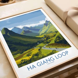 Vietnam Ha Giang Loop Landscape Poster Motorbike Valley Print River Travel Wall Art Ha Giang Loop Vietnam Gift Art Lovers Illustration