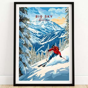 Big Sky Ski Print Montana Wall Art Big Sky Ski Poster Skiing Gift Mountain Illustration Artwork Big Sky Ski Gift Winter Sports Art
