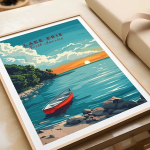 Lake Erie Poster - Great Lakes Lake Erie Travel Print Wall Art Poster Lake Erie Gift Home Decor Art Lover Gift Artwork