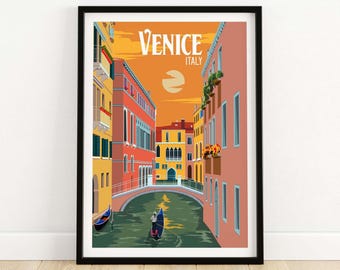 Venice Print | Wall Art Poster | Venice Poster Art | Venice Gondola Canal Travel Print Minimalist Wall Decor Fine Art Print | Venice Gift