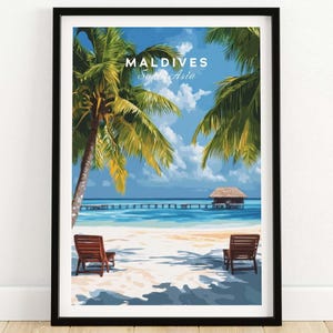 Maldives Poster - Tropical Beach Maldives Travel Print Wall Art Maldives Poster Artwork Home Decor Gift Art Lovers Illustration Poster