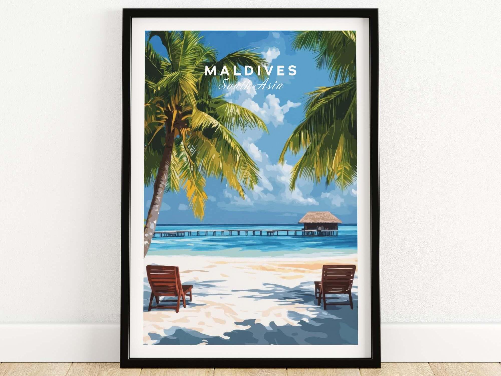 Maldives Poster - Tropical Beach Maldives Travel Print Wall Art ...