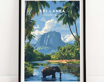 Sri Lanka-natuurposter - landschapskunst Zuid-Azië, uitzicht op de bergen van de olifant