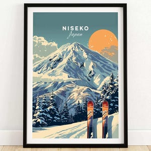 Arte de parede para esqui em Niseko, pôster de esqui para resort de esqui em Neseko, decoração de esqui em Niseko para casa, presente para esquiador