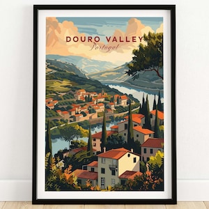 Póster del valle del Duero Impresión de arte mural Impresión del Duero Ilustración digital de Oporto Regalo para amantes del arte del valle del Duero Regalo de cumpleaños del valle del Duero