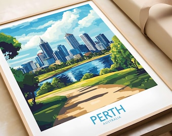 Stampa artistica di Perth, Australia, per decorare le pareti del soggiorno. Opera d'arte da regalare, con o senza cornice.