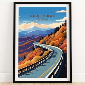 Blue Ridge Parkway Poster Art Print Travel Print | Home Décor Poster Gift | Digital Illustration Artwork | Birthday Present