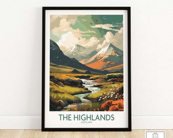 Scottish Highlands Art Print Travel Print | Home Décor Poster Gift | Digital Illustration Artwork