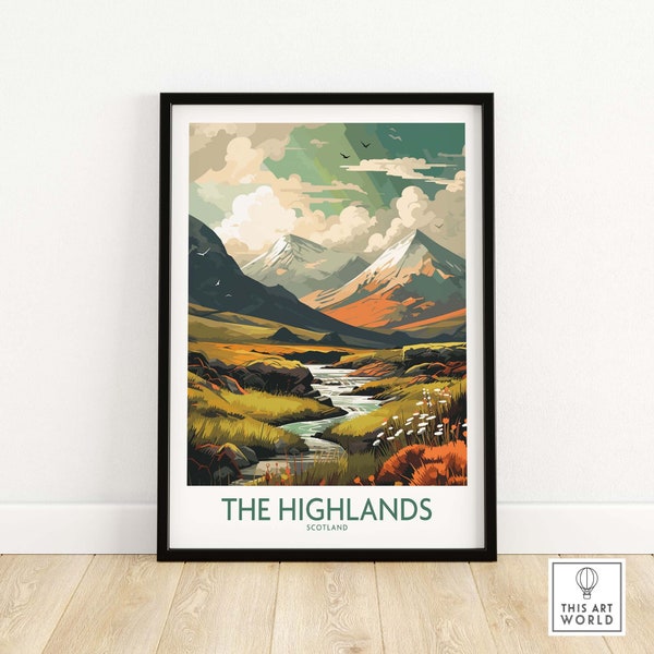 Scottish Highlands Art Print Travel Print | Home Décor Poster Gift | Digital Illustration Artwork