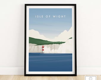 Isle of Wight Print | Poster Wall Art | The Needles Print | Minimalist Wight Travel Poster | Lighthouse Wall Decor Art