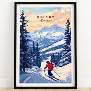Big Sky Montana Poster - Ski Print Big Sky Wall Art Winter Sports Gift Art Mountain Lodge Big Sky Gift for Skier Montana ski decor for home