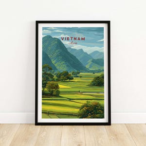 Vietnam Wall Art, Rice Fields Landscape Poster, Rural Mountain Panorama, Nature Home Decor, Serene Vietnam Countryside Print